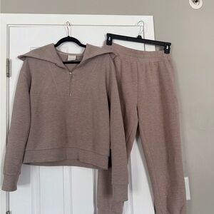 Varley Taupe Brown Double Soft Matching Set Top & Pant Cozy Cabincore Loungwear